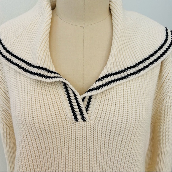 Doen Voyage Sweater NWT Cream Sailor Collar Cotton Wool Blend L - Picture 3 of 10